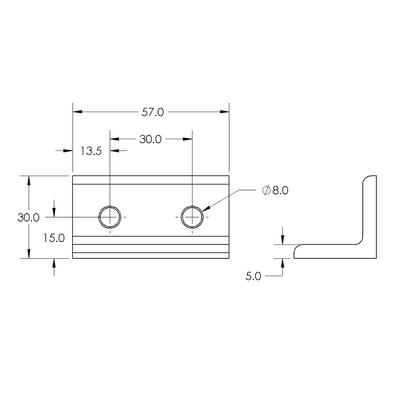 40-543-3 MODULAR SOLUTIONS ANGLE BRACKET<BR>30 SERIES 30MM TALL X 60MM WIDE W/HARDWARE